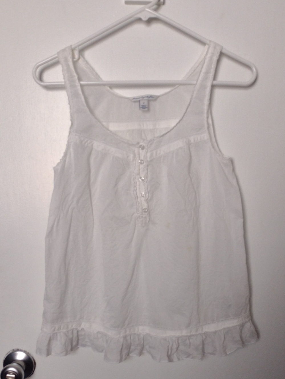 American Eagle Outfitters White Ruffle-Hem Tank Top Size XS 100% Cotton